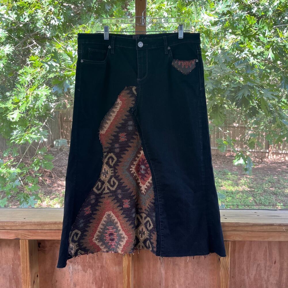 KUT From The Kloth Women's Repurposed Black Denim Midi Skirt Size 14